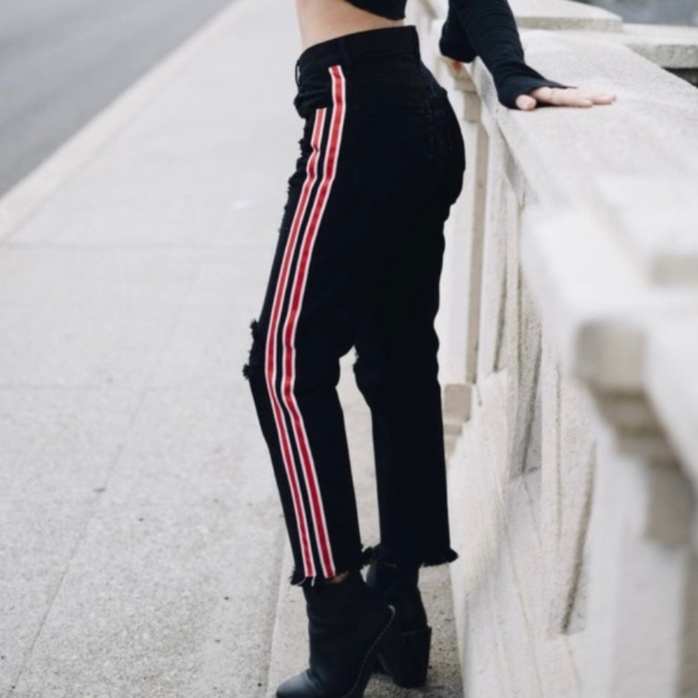 NWT REVICE Ruby Tuesday Black Red Side Stripe Jeans